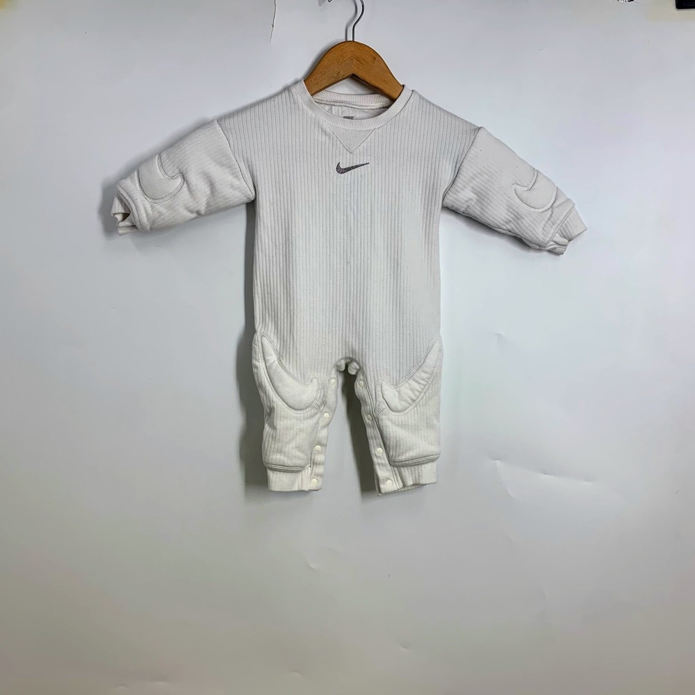 Nike Kids Ready Set Ribbed Long Sleeve Romper Padded Swoosh Knees Elbows SZ 6-9M